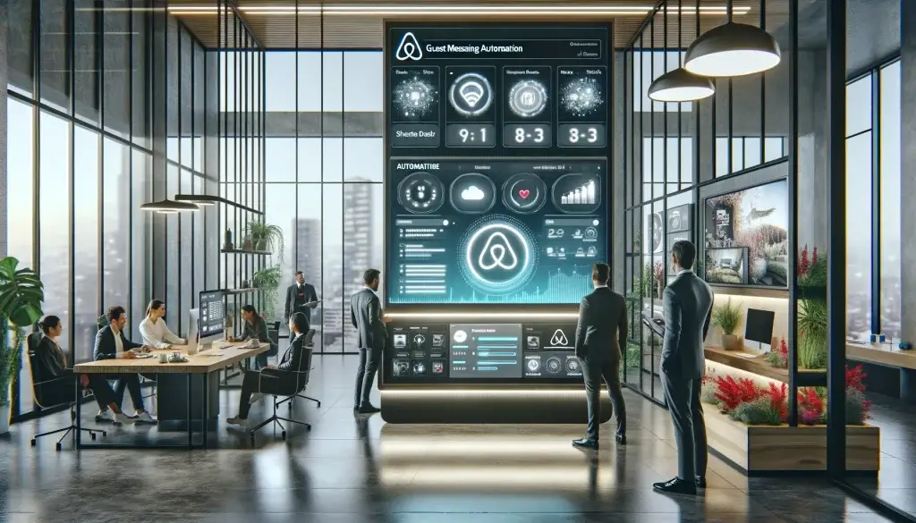 Digital displays for Airbnb guest messaging automation, illustrating a seamless integration of technology and design.